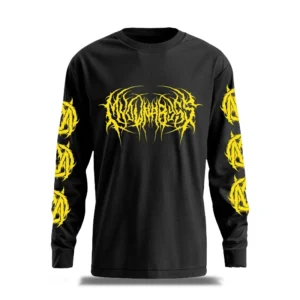 Front Longsleeve'a w kolorze żółtym z logiem MY OWN ABYSS i emblemami na ramionach